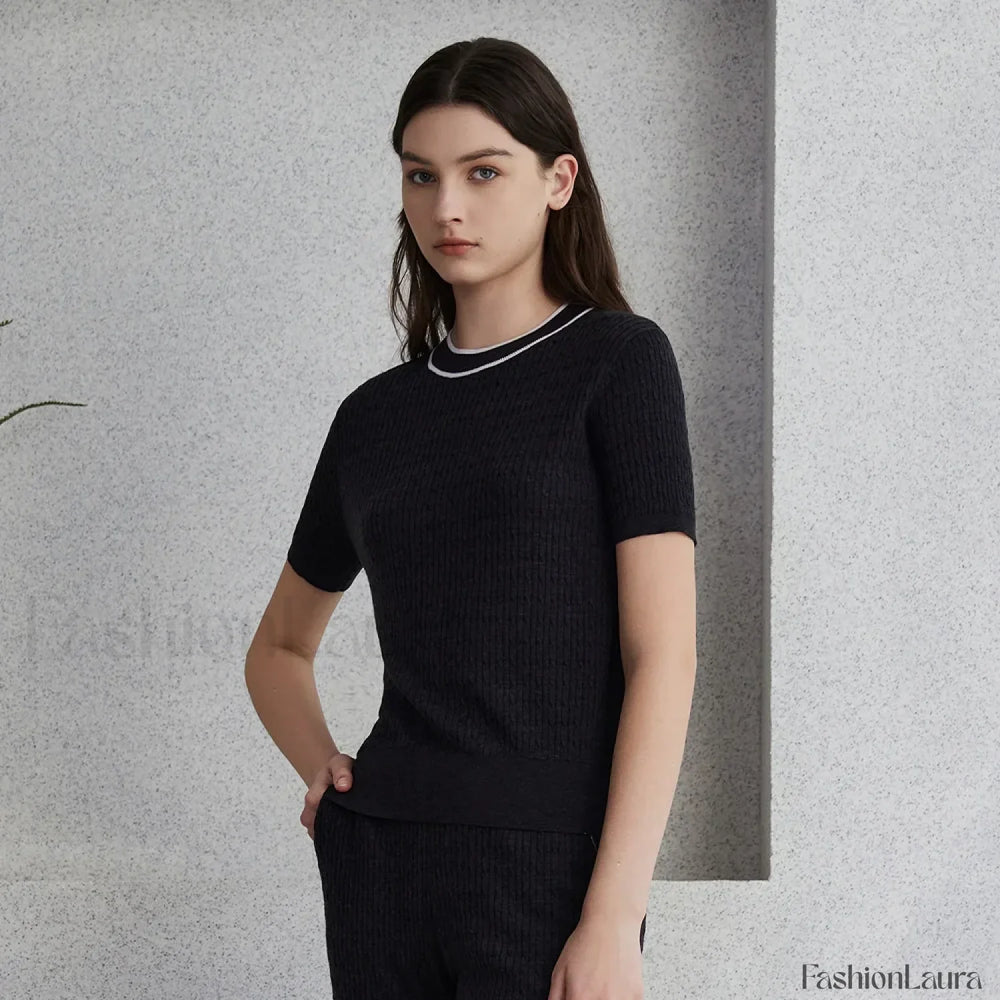 Crew Neck Wool Silk Knitted T Shirt Graphite grey / S