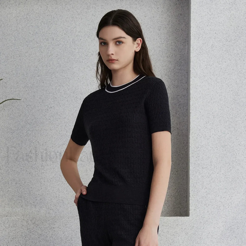Crew Neck Wool Silk Knitted T Shirt Graphite grey / S