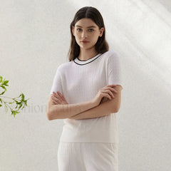 Crew Neck Wool Silk Knitted T Shirt White / S