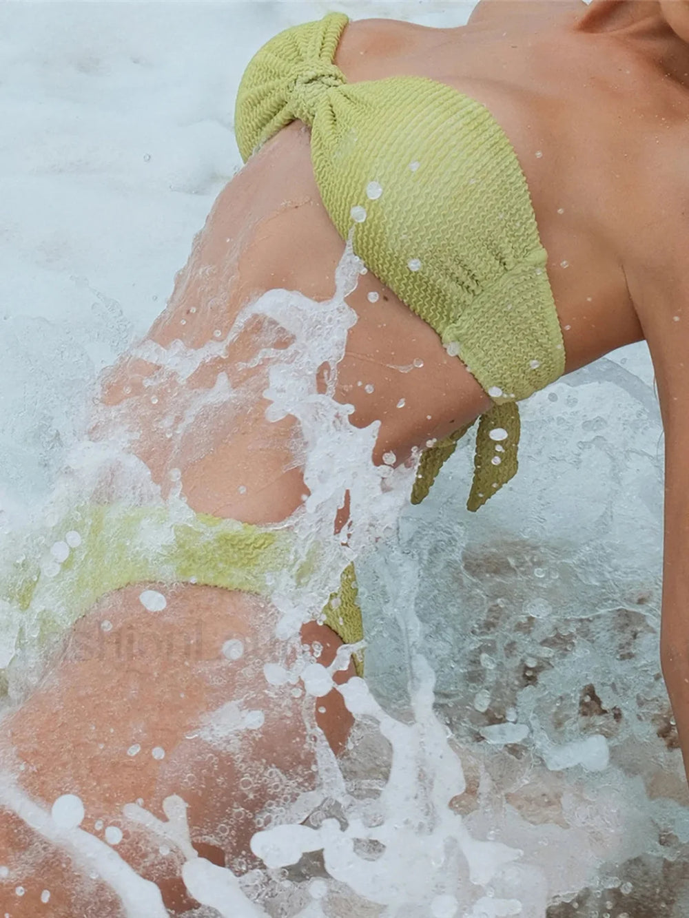 Crinkled Bandeau Brazilian Bikini Set