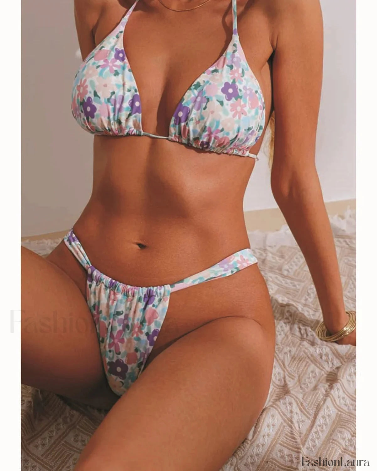 Crinkled Mid Waist Bikini Set