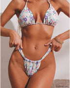 Crinkled Mid Waist Bikini Set PURPLE / XS
