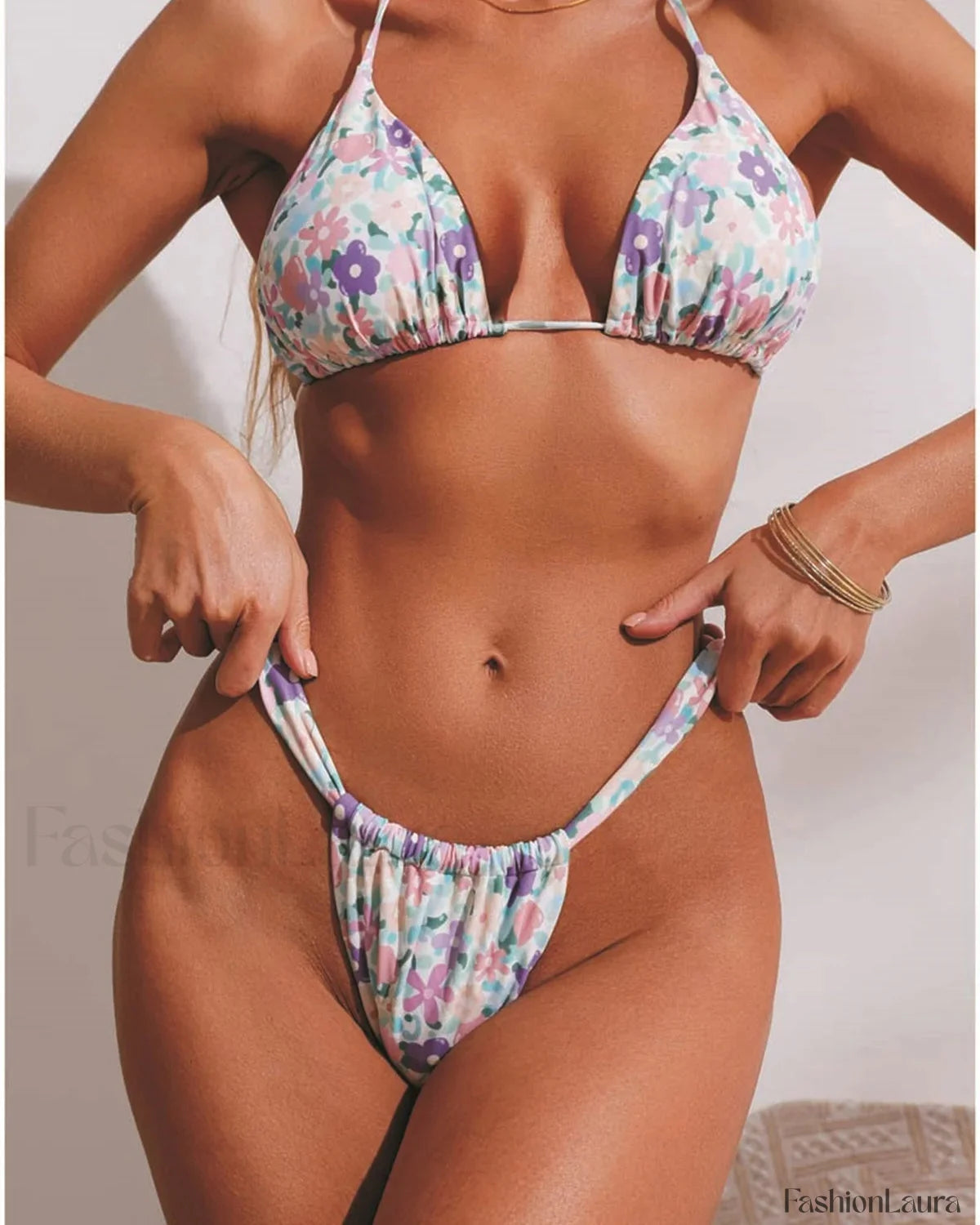 Crinkled Mid Waist Bikini Set PURPLE / XS