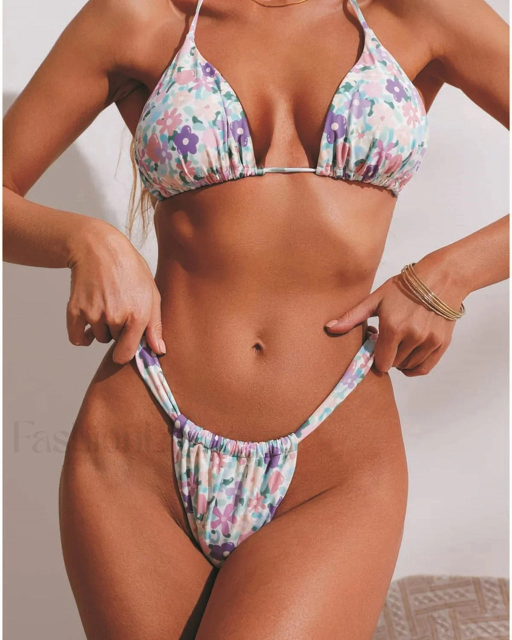 Crinkled Mid Waist Bikini Set PURPLE / XS