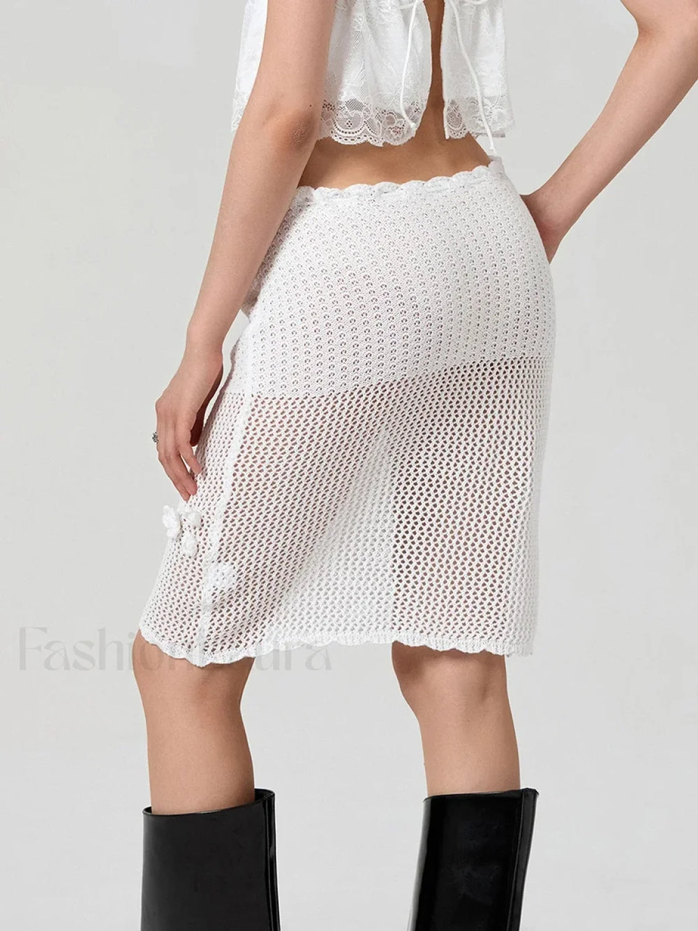 Crochet 3D Flower Midi Skirt