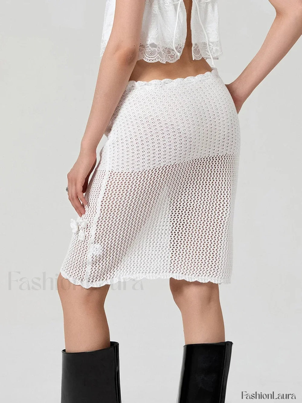 Crochet 3D Flower Midi Skirt