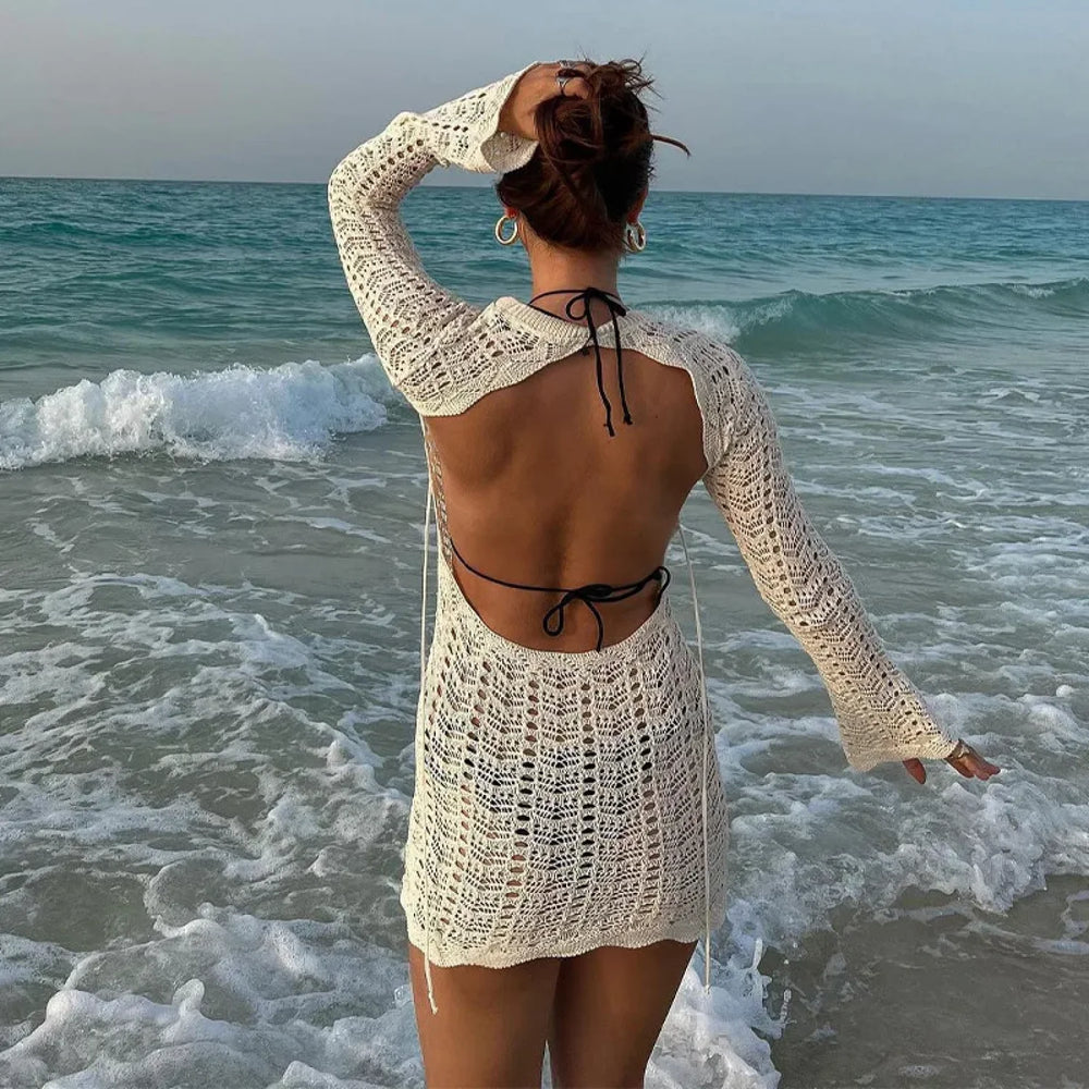 Crochet Floral Hollow Mini Dress