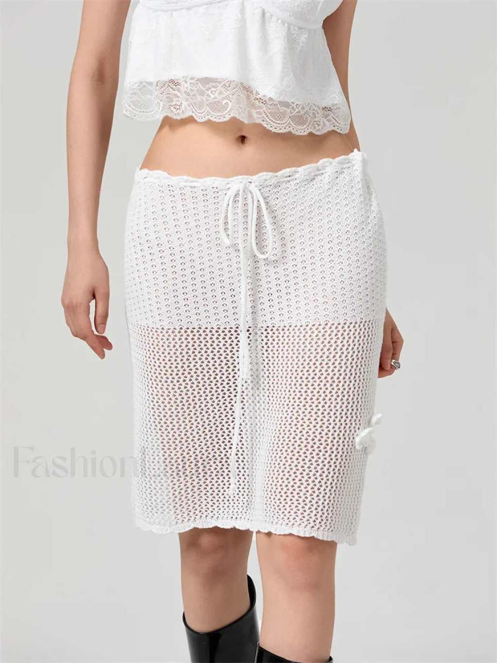 Crochet Flower Knitted Midi Skirt