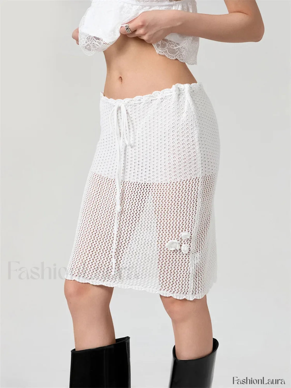 Crochet Flower Knitted Midi Skirt