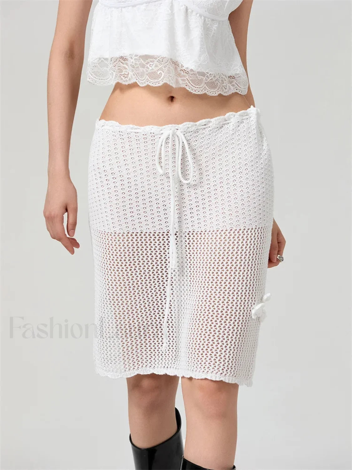 Crochet Flower Knitted Midi Skirt