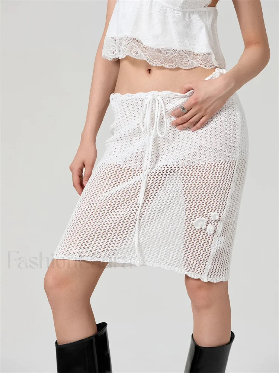Crochet Flower Knitted Midi Skirt