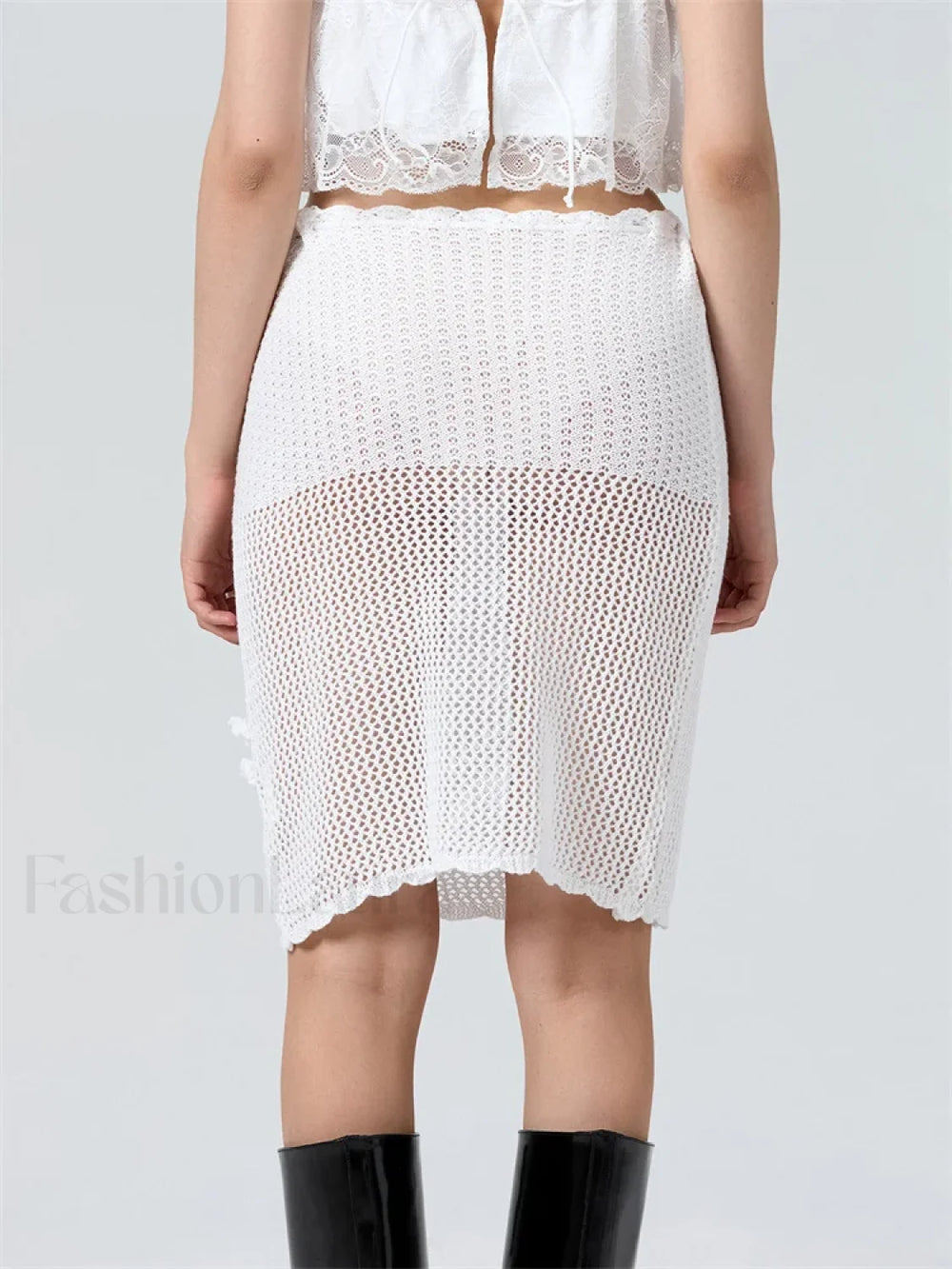 Crochet Flower Knitted Midi Skirt