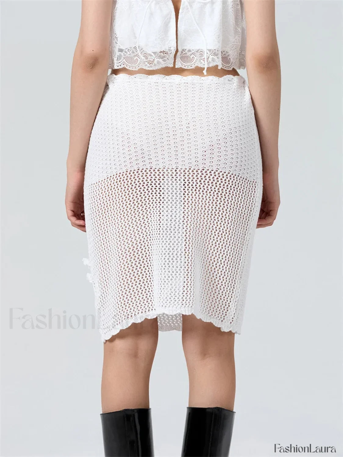 Crochet Flower Knitted Midi Skirt
