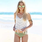 Crochet Fringe Crop Cover Up White / One Size