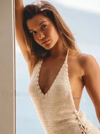 Crochet Halter Cross Strap Mini Cover Up