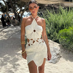 Crochet Hollow Halter Mini Dress White / S