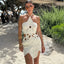 Crochet Hollow Halter Mini Dress White / S