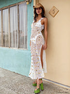Crochet Hollow Out Knitted Cover Ups Long Dress / S