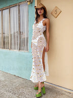 Crochet Hollow Out Knitted Cover Ups Long Dress / S