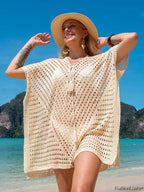 Crochet Hollow Out Mini Dress Cover Up Apricot / One Size