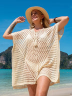 Crochet Hollow Out Mini Dress Cover Up Apricot / One Size