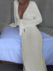 Crochet Long Sleeve Maxi Beach Dress Maxi Dresses