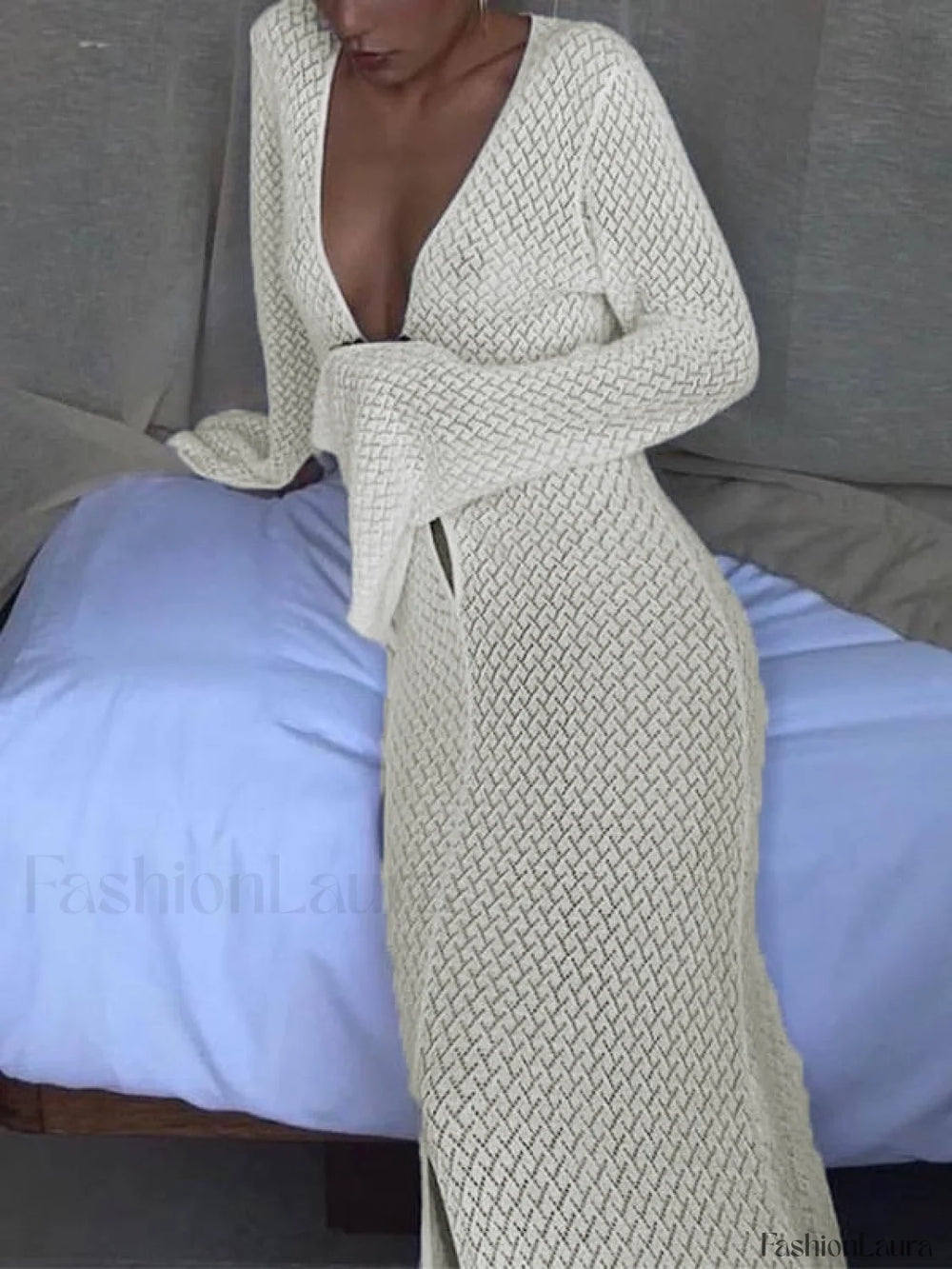 Crochet Long Sleeve Maxi Beach Dress Maxi Dresses