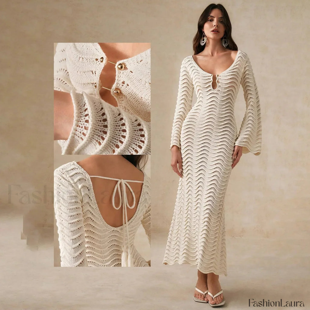 Crochet Net Maxi Dress Cover Up Apricot / S