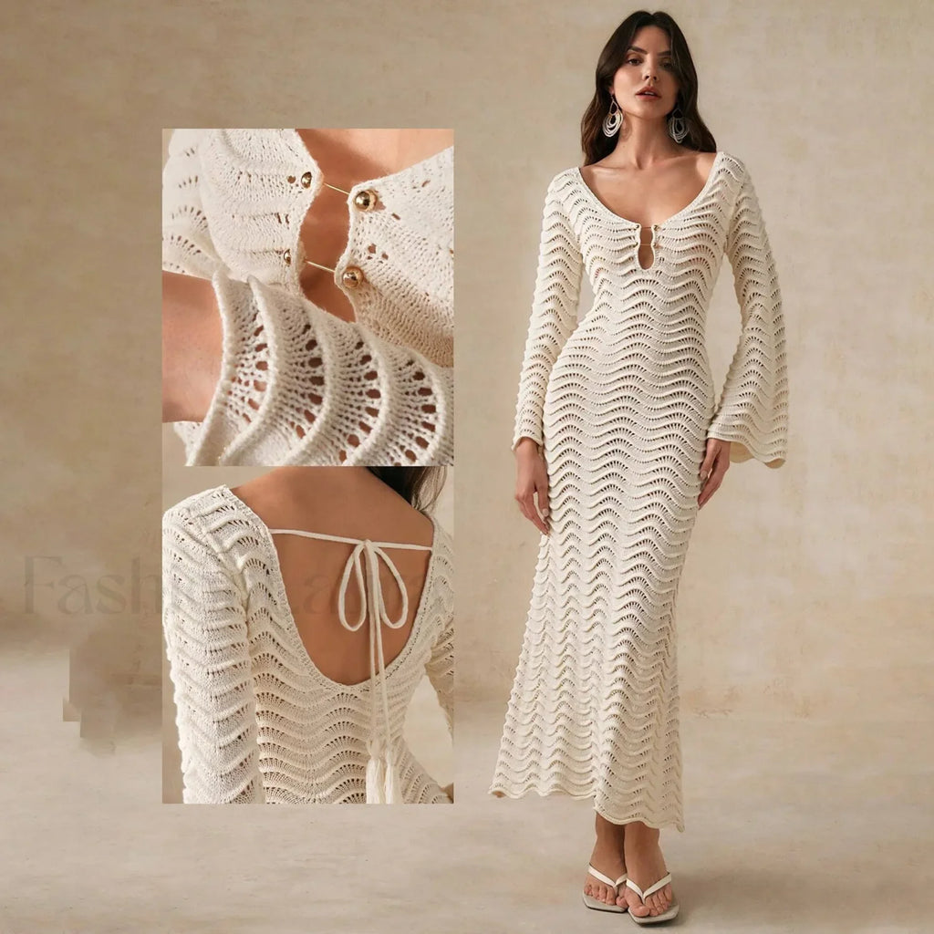 Crochet Net Maxi Dress Cover Up Apricot / S