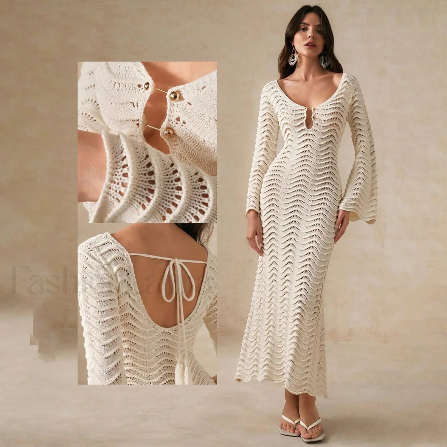 Crochet Net Maxi Dress Cover Up Apricot / S