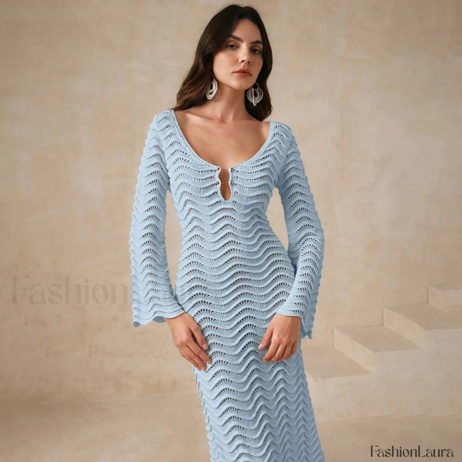 Crochet Net Maxi Dress Cover Up Blue / S