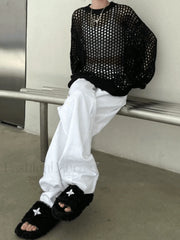 Crochet Open Knit Top Sweaters