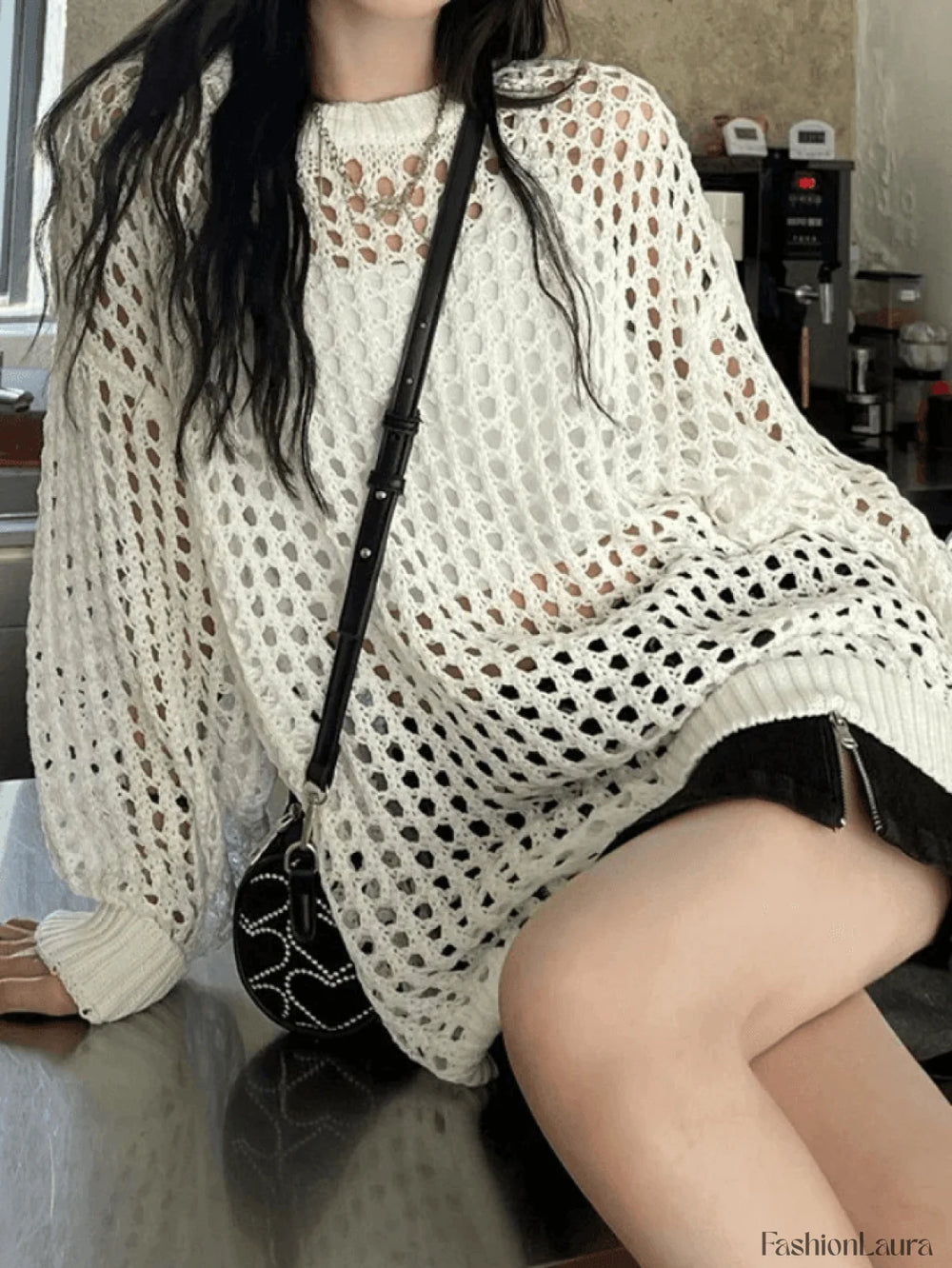 Crochet Open Knit Top White / S Sweaters