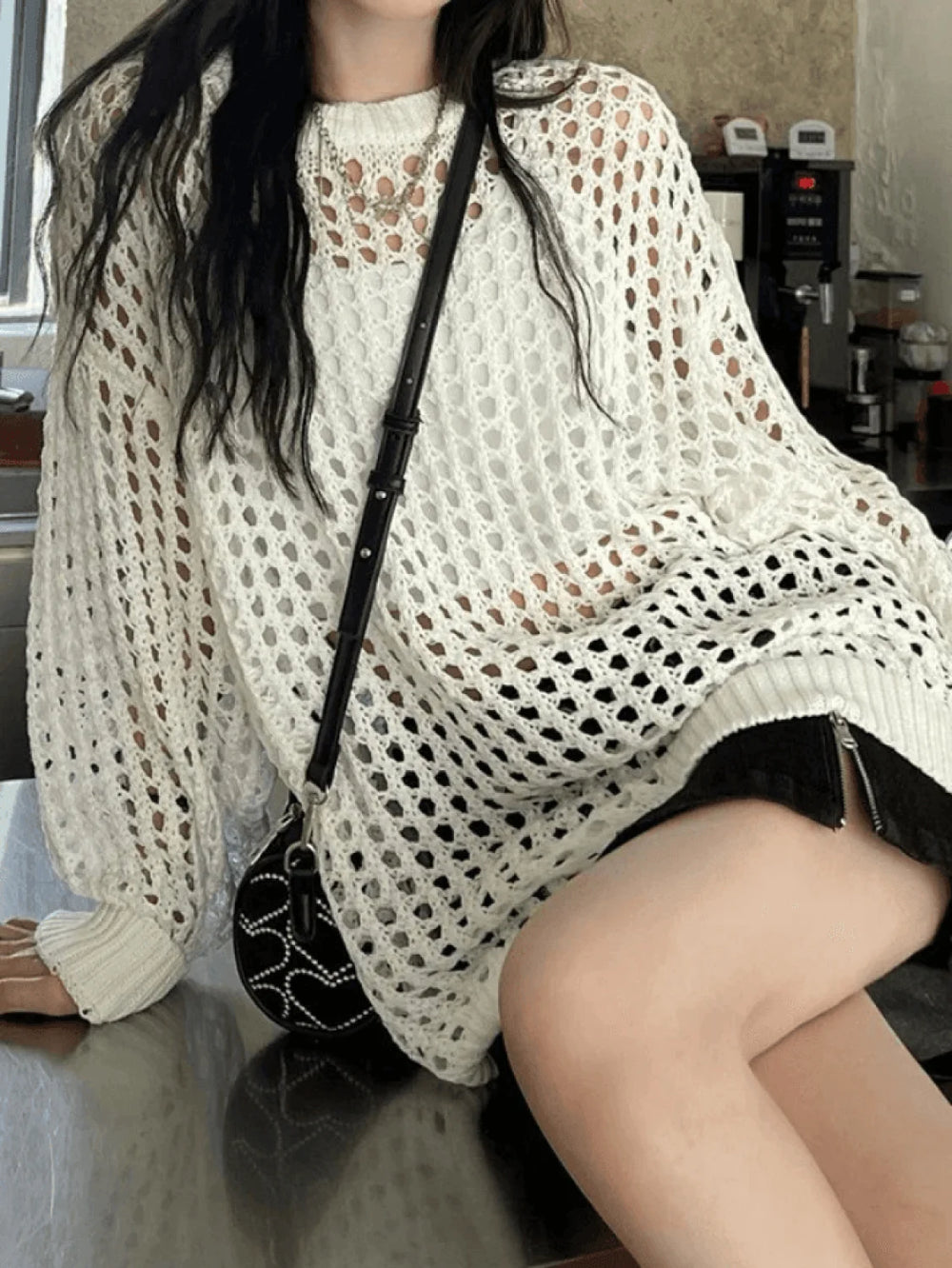 Crochet Open Knit Top White / S Sweaters