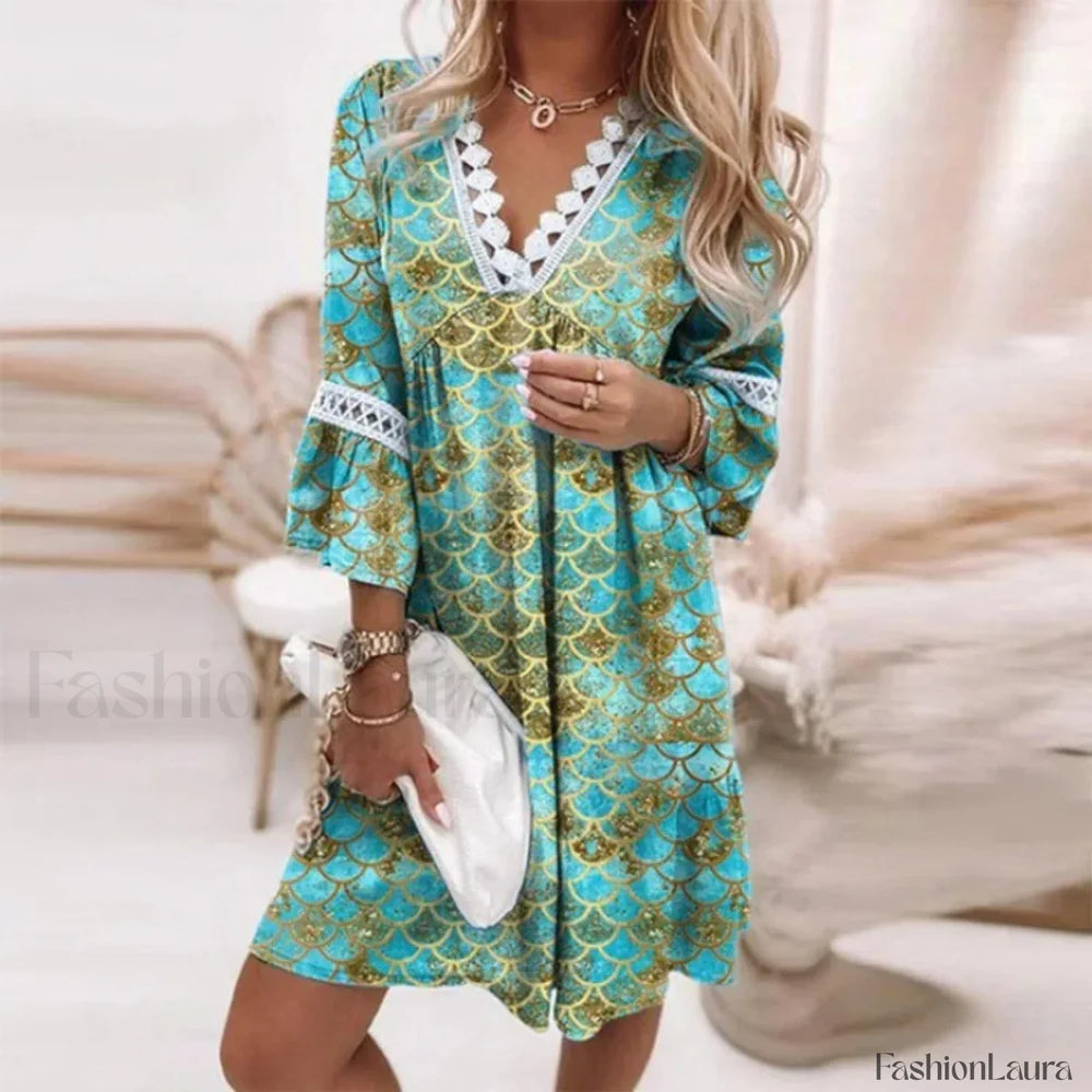 Crochet Party Boho Dress Green / S