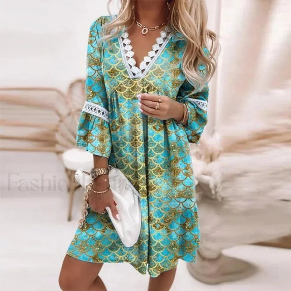 Crochet Party Boho Dress Green / S