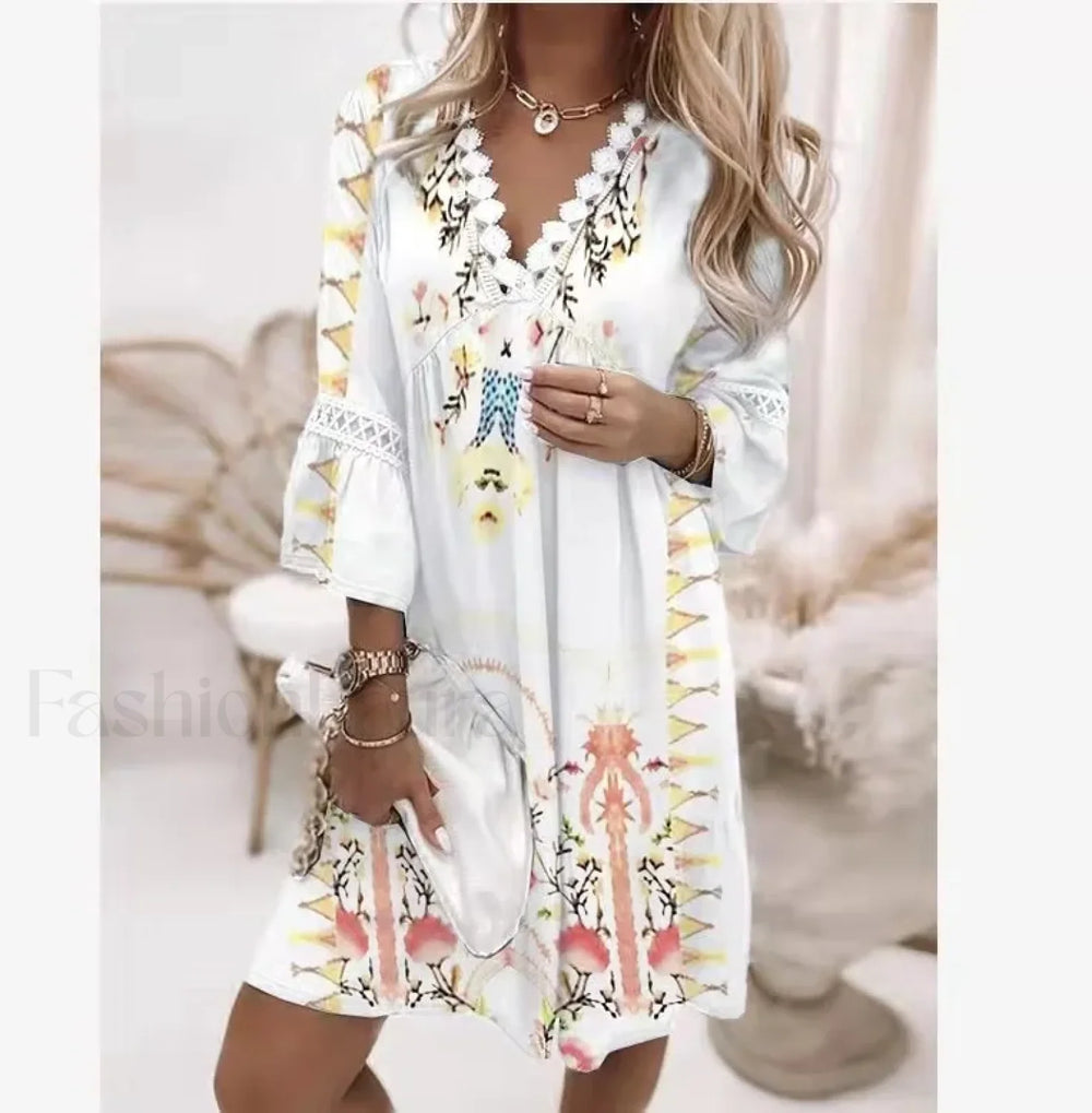 Crochet Party Boho Dress WHITE / S