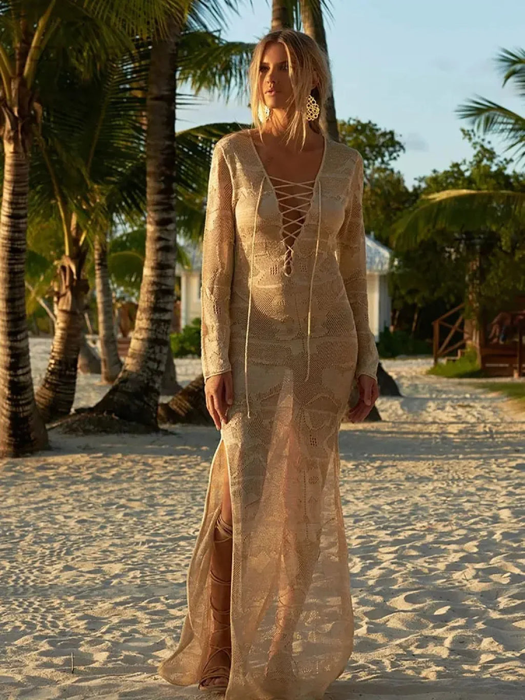 Crochet Rash Guard Cover Up KHAKI / One Size