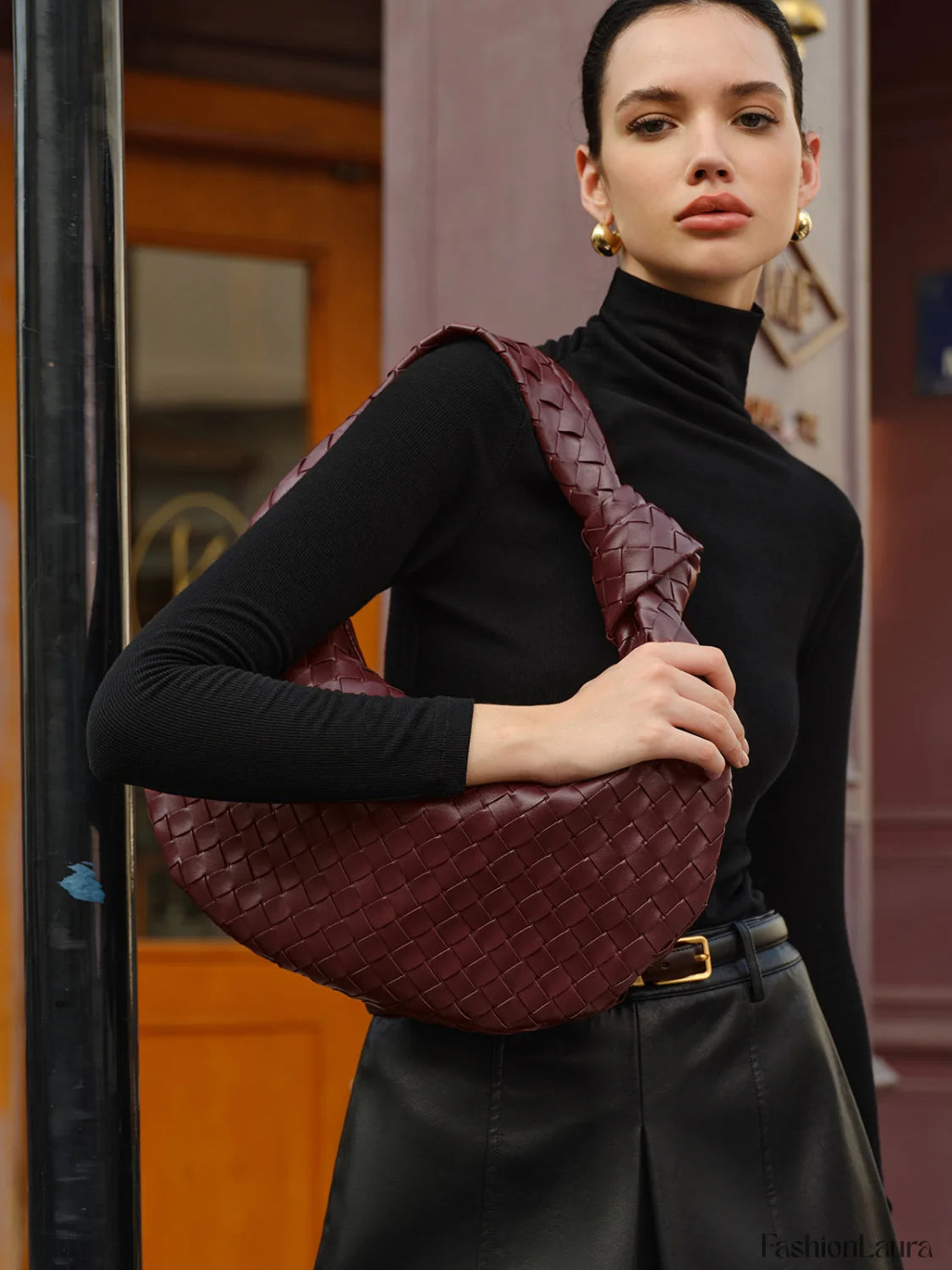 Croissant Knotted Braided Shoulder Bag Burgundy / One Size Bag