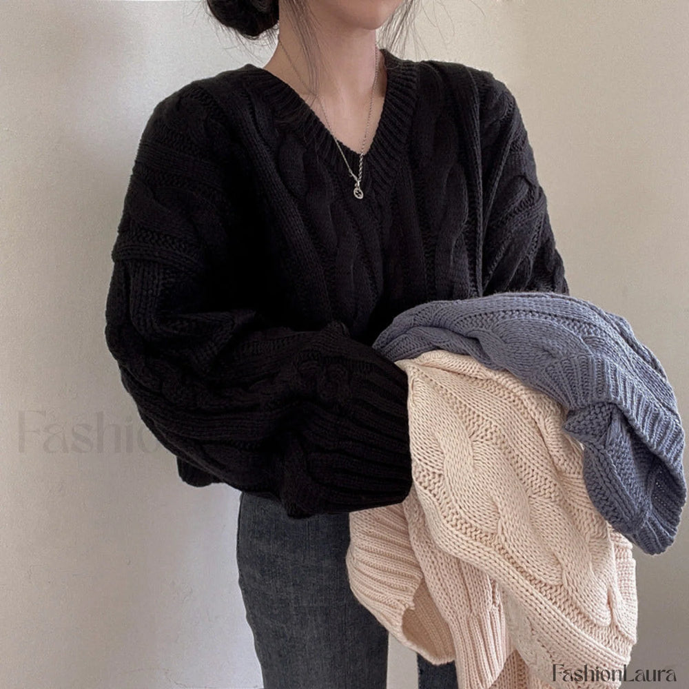 Cropped Brown Cable Knit Sweater Sweaters