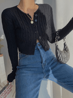 Cropped Button Cable Knit Cardigan Sweaters