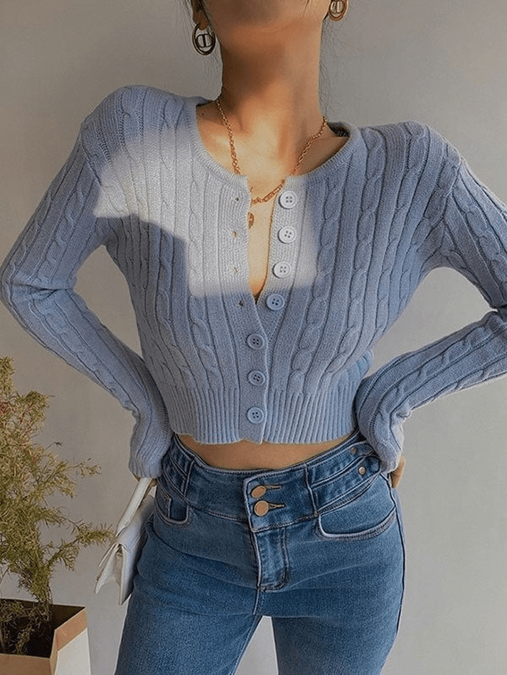 Cropped Button Cable Knit Cardigan Sweaters