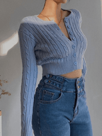 Cropped Button Cable Knit Cardigan Sweaters