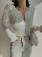 Cropped Button Cable Knit Cardigan White / ONE SIZE Sweaters