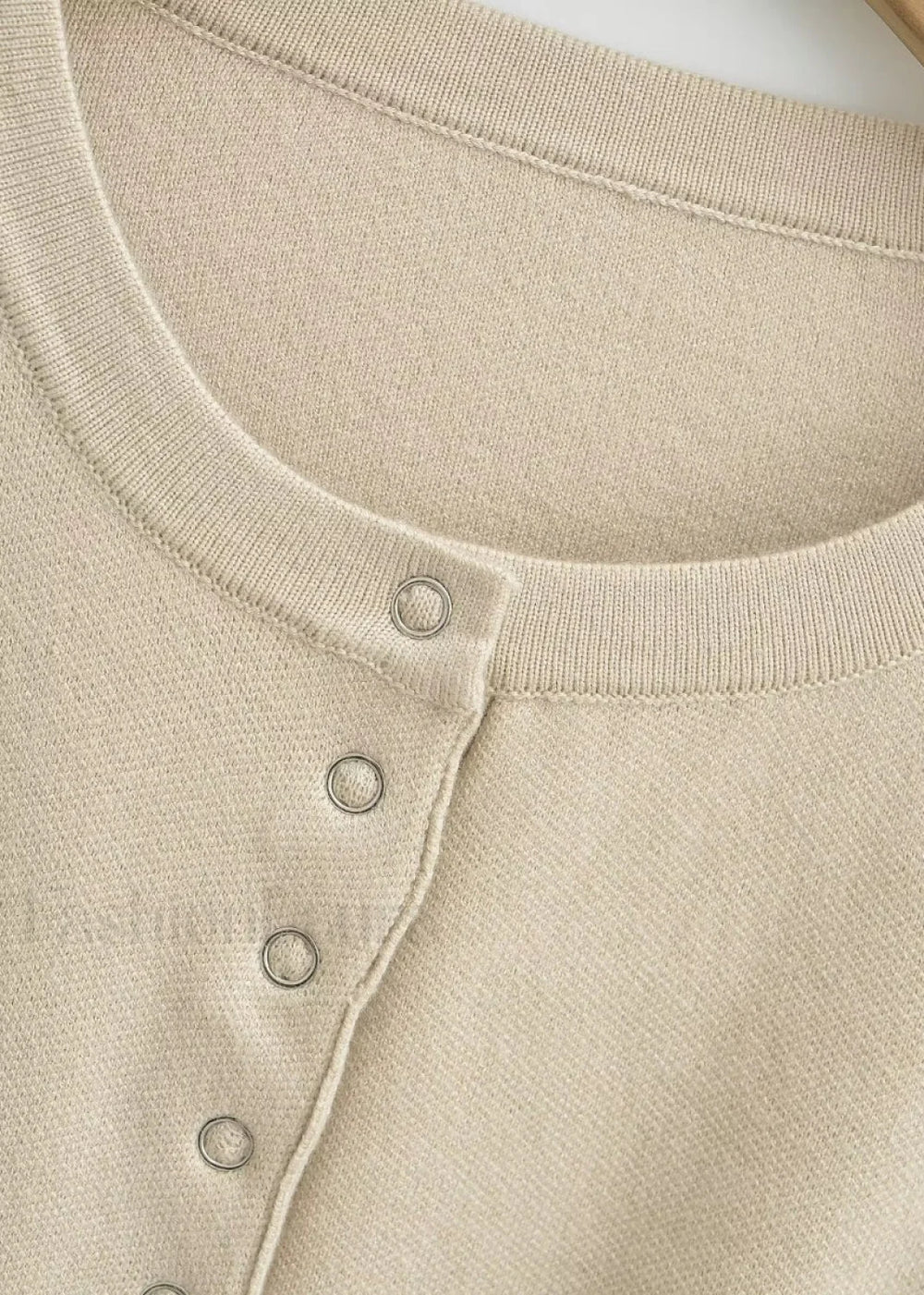 Cropped Button-Up Knit Sweater