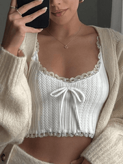 Cropped Lace Trim White Tank Top White / S Tops&Tees