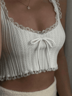 Cropped Lace Trim White Tank Top Tops&Tees