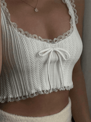 Cropped Lace Trim White Tank Top Tops&Tees