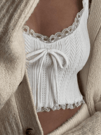 Cropped Lace Trim White Tank Top Tops&Tees