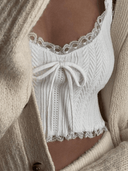 Cropped Lace Trim White Tank Top Tops&Tees